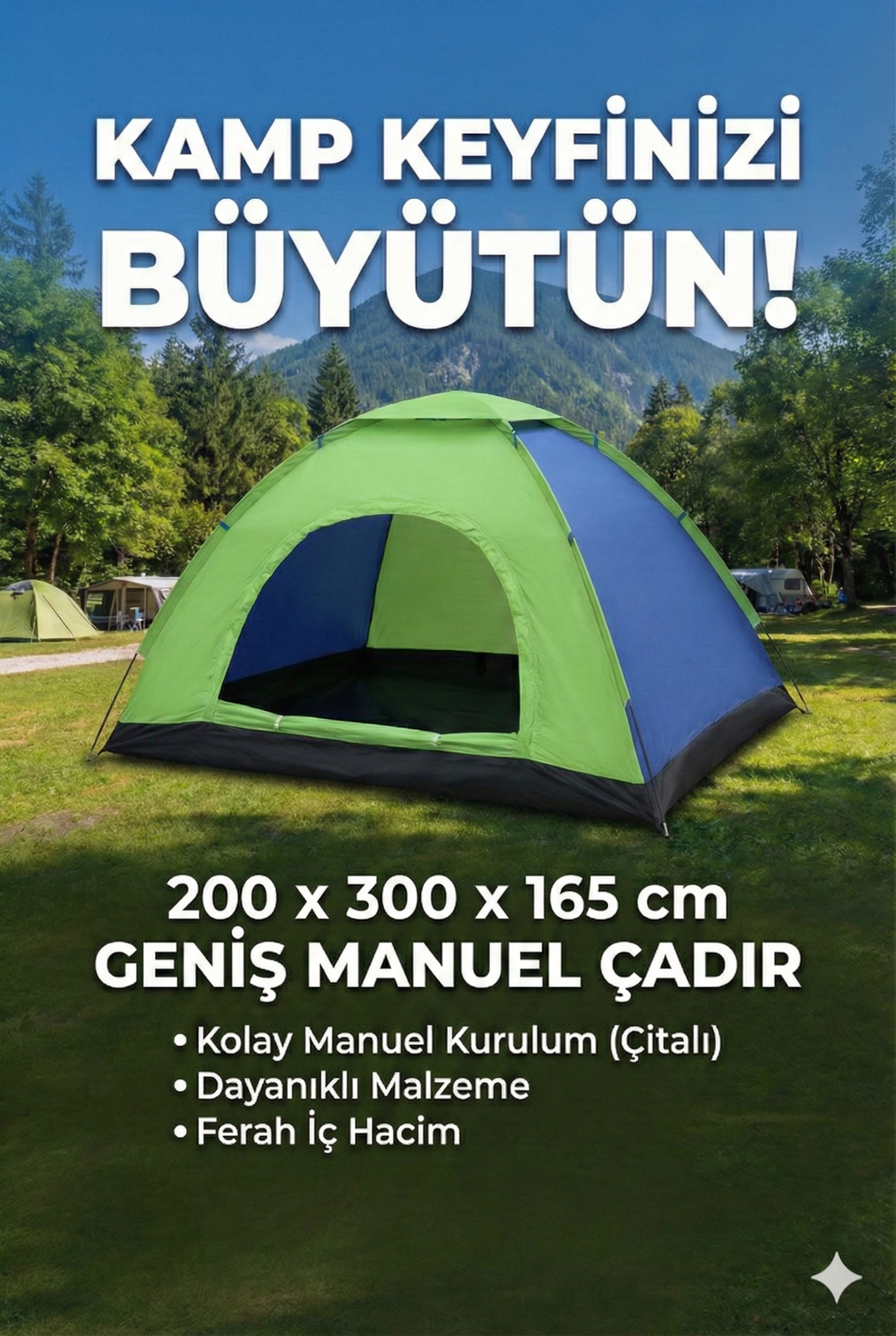 Kolay Kurulumlu Pratik Kamp Çadırı 8 Kişilik  (220x300x170)